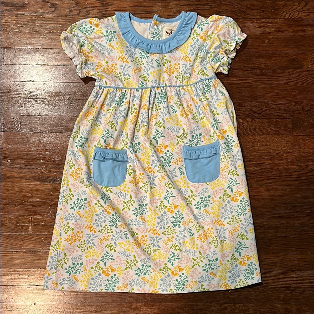 Floral Kids Dress with Blue Accents